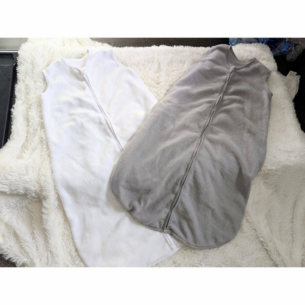 Bstoppt Set Of 2 Fleece Baby Sleep Sacks Wearable White And Gray Size Large